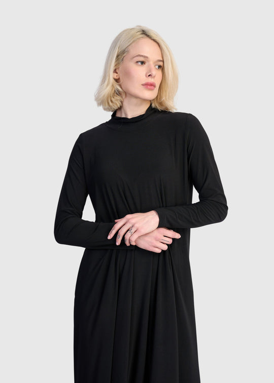 Alembika Mock neck Jersey Long Dress in Black