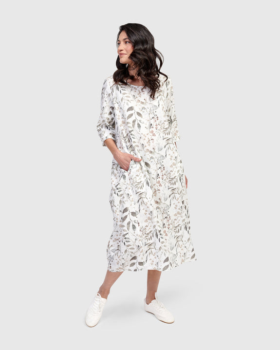 Alembika 3/4 Sleeve Linen Print Dress in Flora