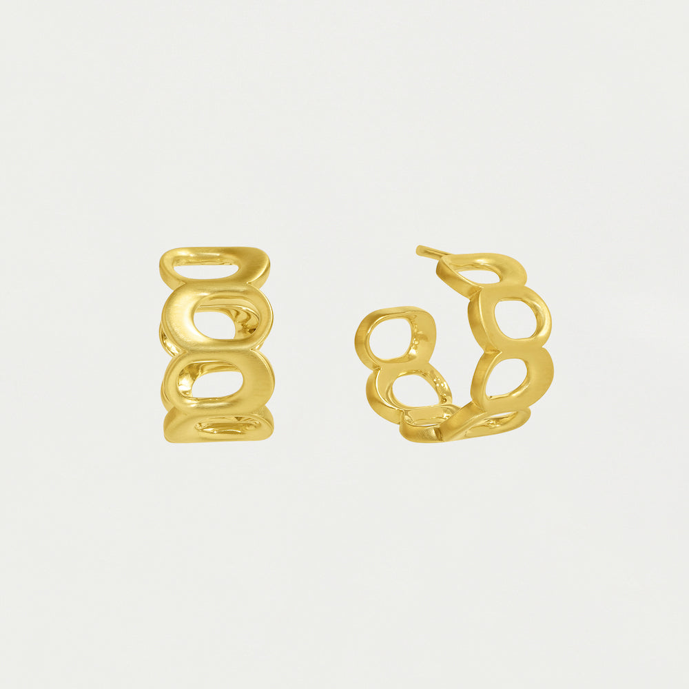 Pair of gold huggie hoop earrings with chunky chain-link open oval design