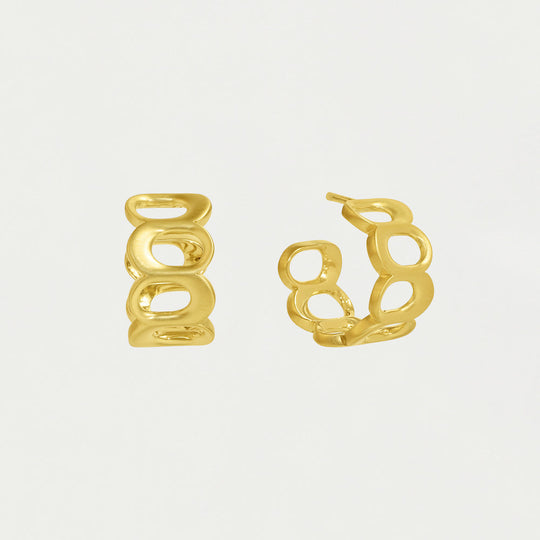 Pair of gold huggie hoop earrings with chunky chain-link open oval design