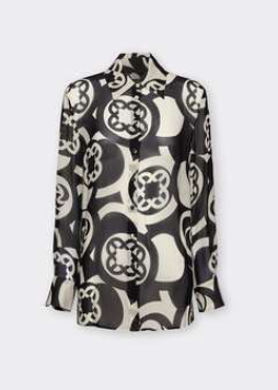 Elena Miro Menswear Inspired Long Sleeve Shirt in Logo Print in Black Milk