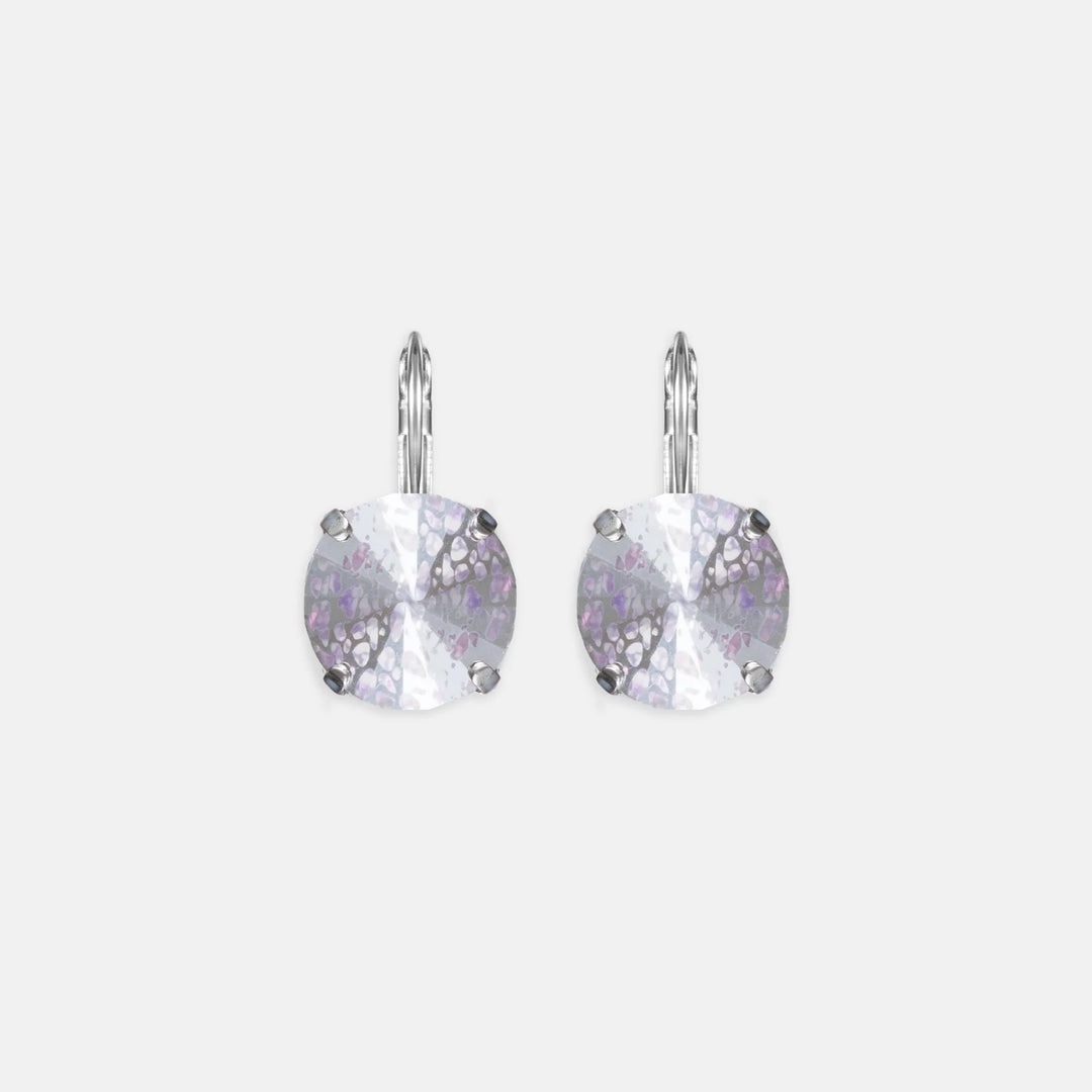 Silver-tone drop earrings with iridescent round crystal and faceted bezel