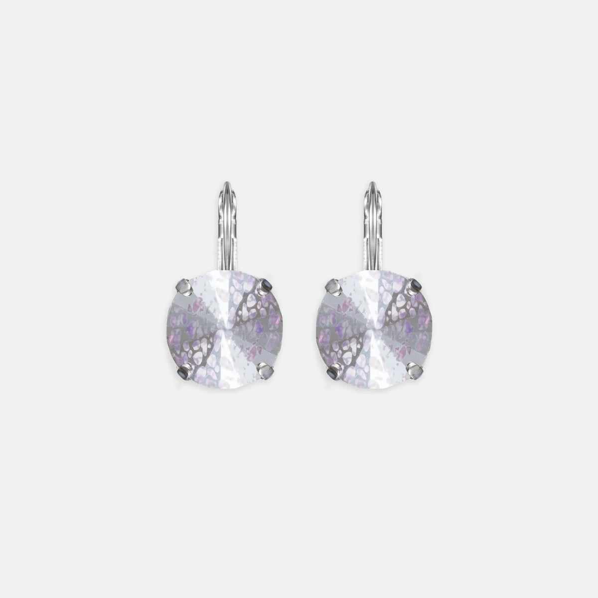 Silver-tone drop earrings with iridescent round crystal and faceted bezel