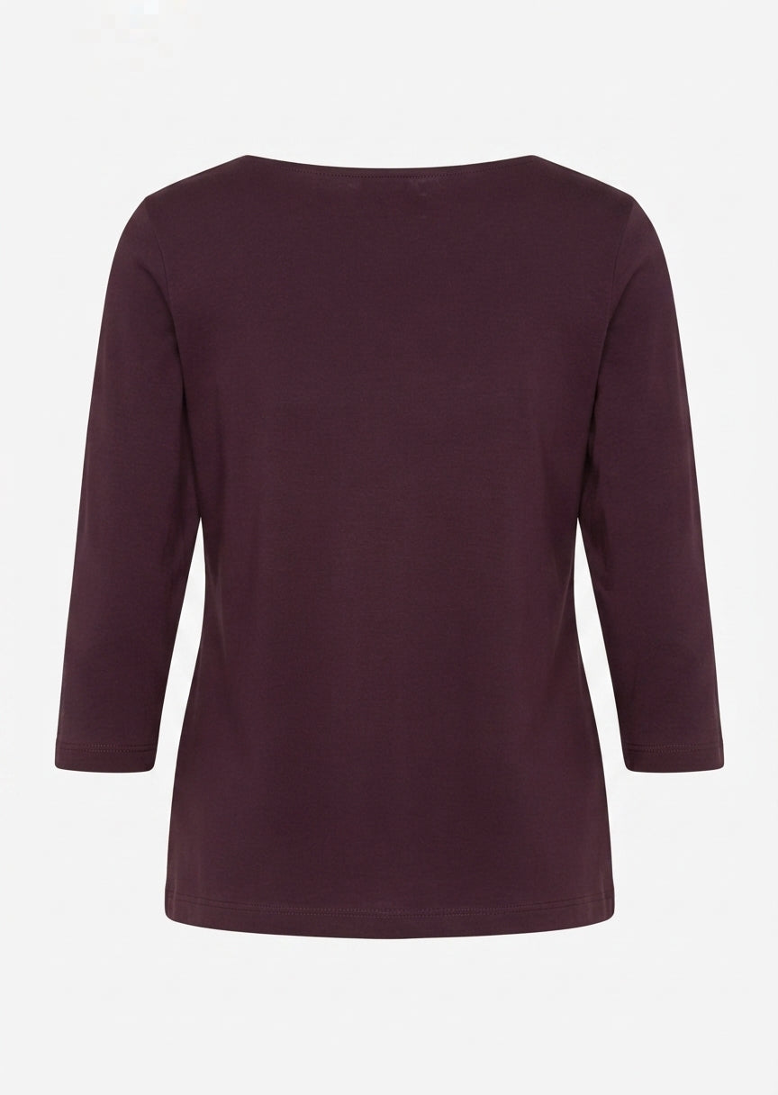 Efixelle Cotton Interlock 3/4 Sleeve Double Front Tee with Boatneck in Barolo