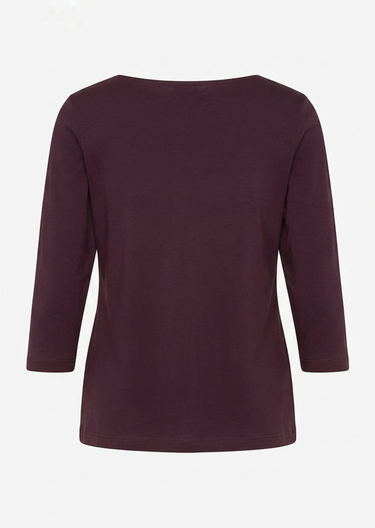 Efixelle Cotton Interlock 3/4 Sleeve Double Front Tee with Boatneck in Barolo