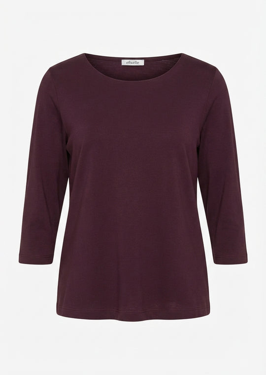 Efixelle Cotton Interlock 3/4 Sleeve Double Front Tee with Boatneck in Barolo