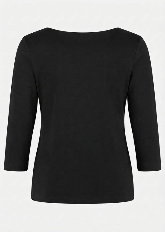 Efixelle Cotton Interlock 3/4 Sleeve Double Front Tee with Boatneck in Black