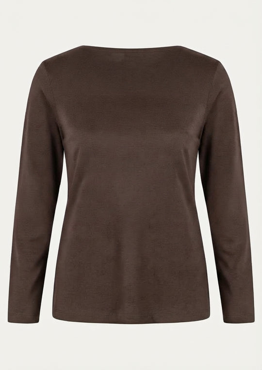 Efixelle Cotton Interlock Long Sleeve Double Front Tee with Scoopneck in Espresso