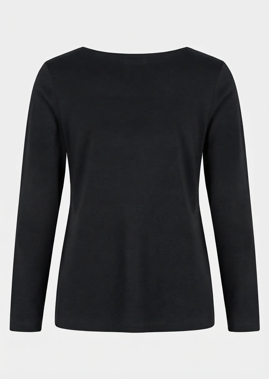 Efixelle Cotton Interlock Long Sleeve Double Front Tee with Scoopneck in Black
