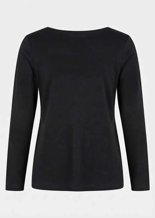 Efixelle Cotton Interlock Long Sleeve Double Front Tee with Scoopneck in Black