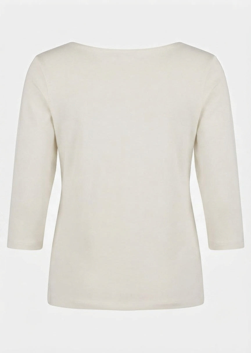 Efixelle Cotton Interlock 3/4 Sleeve Double Front Tee with Boatneck in Natur