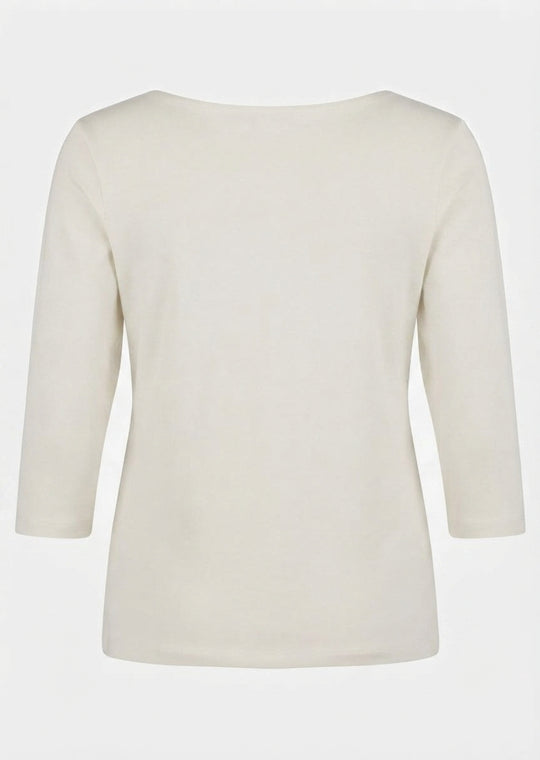 Efixelle Cotton Interlock 3/4 Sleeve Double Front Tee with Boatneck in Natur