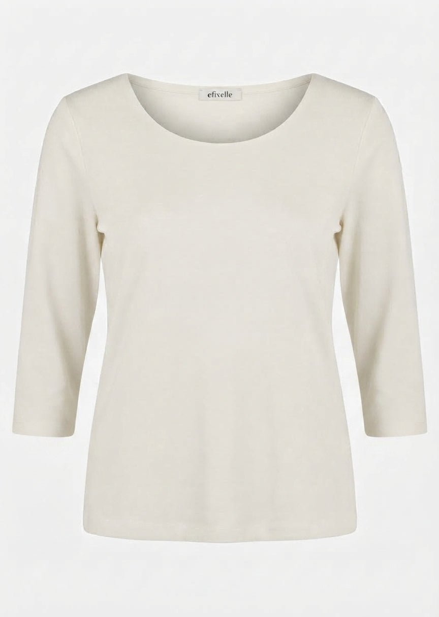 Efixelle Cotton Interlock 3/4 Sleeve Double Front Tee with Boatneck in Natur