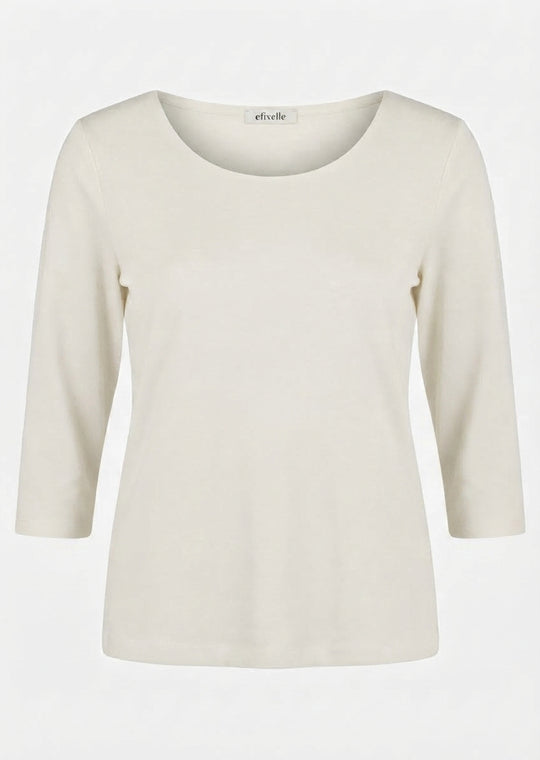 Efixelle Cotton Interlock 3/4 Sleeve Double Front Tee with Boatneck in Natur