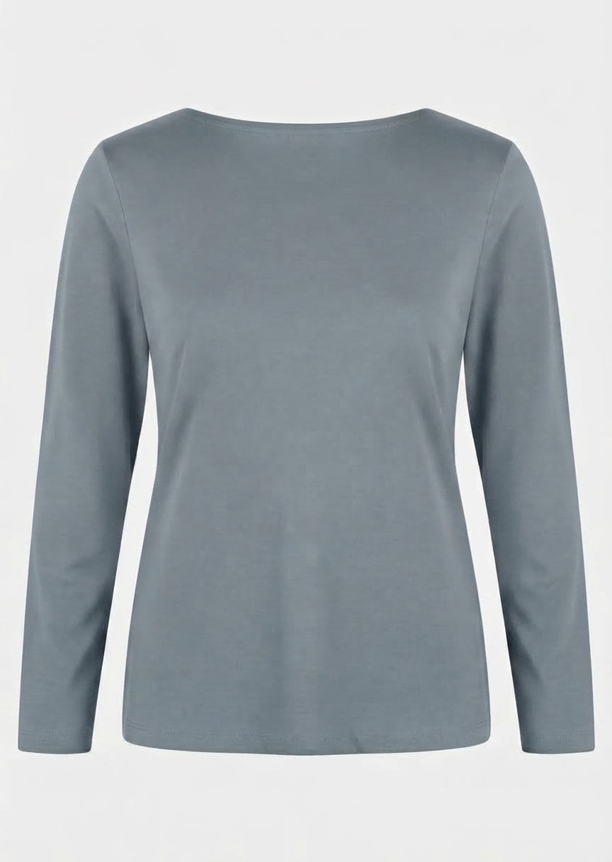 Efixelle Cotton Interlock Long Sleeve Double Front Tee with Scoopneck in Nebel