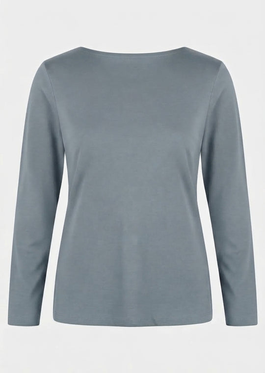 Efixelle Cotton Interlock Long Sleeve Double Front Tee with Scoopneck in Nebel