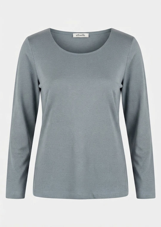 Efixelle Cotton Interlock Long Sleeve Double Front Tee with Scoopneck in Nebel