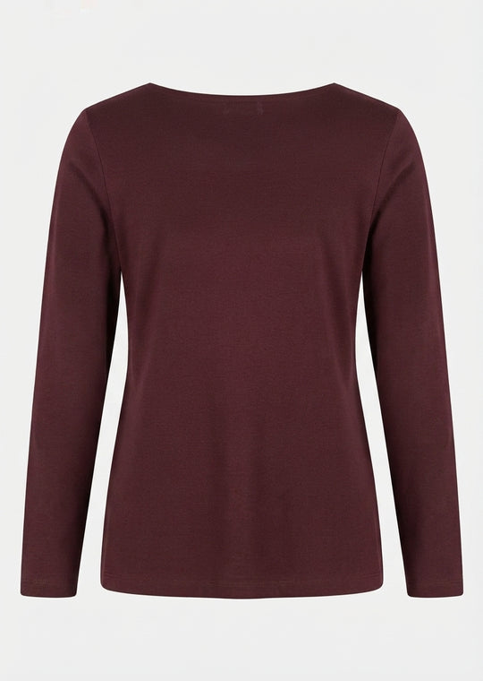 Efixelle Cotton Interlock Long Sleeve Double Front Tee with Scoopneck in Vino