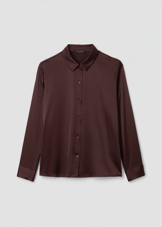 Eileen Fisher Stretch Silk Charmeuse Classic Collar Easy Shirt in Cassis