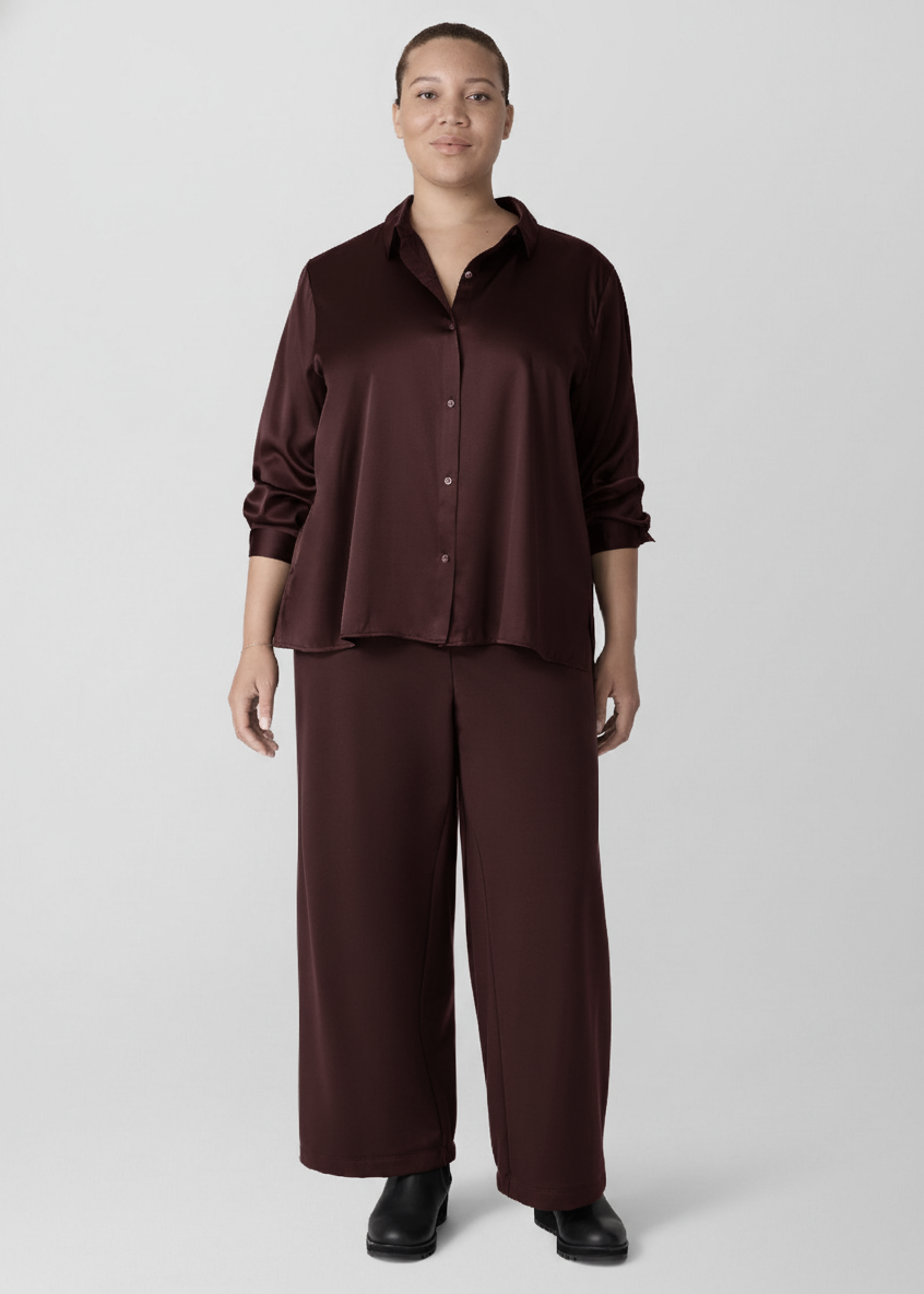 Eileen Fisher Stretch Silk Charmeuse Classic Collar Easy Shirt in Cassis