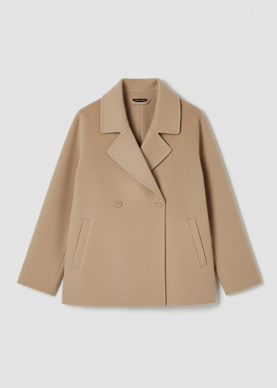Eileen Fisher Doubleface Wool Cloud Notch Collar Knee Length Coat in Biscuit