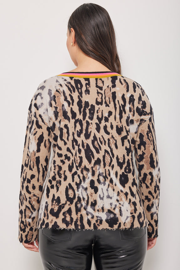 Lisa Todd Wild Side Long Sleeve Animal Print Cashmere sweater in Mink/mocha