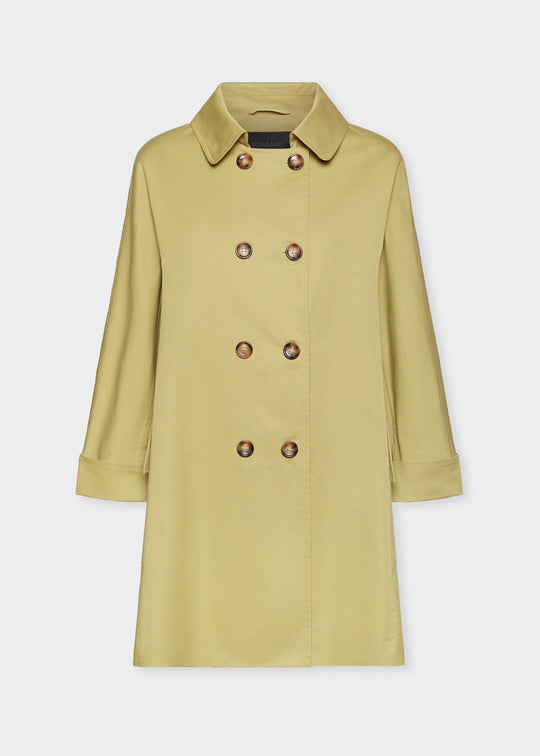 front view of plus size Elena Miro Stretch Cotton Gabardine Kimono Cut Peacoat in Avocado