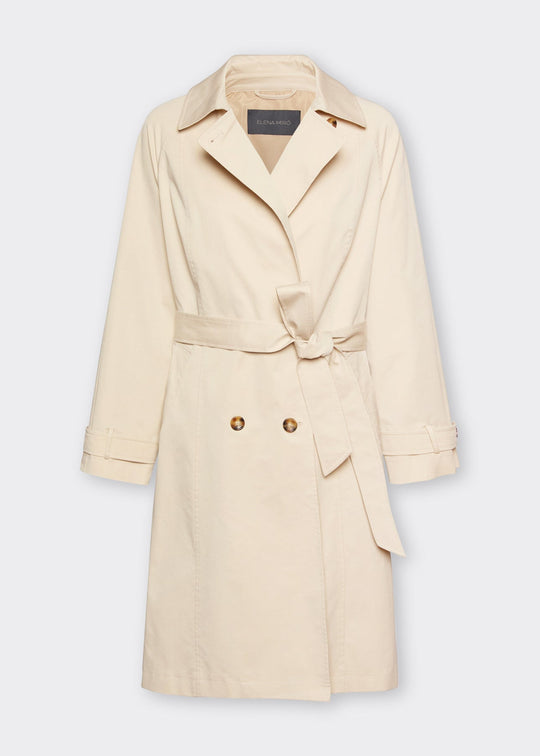 front of plus size Elena Miro Stretch Cotton Gabardine Trench Coat in Juta