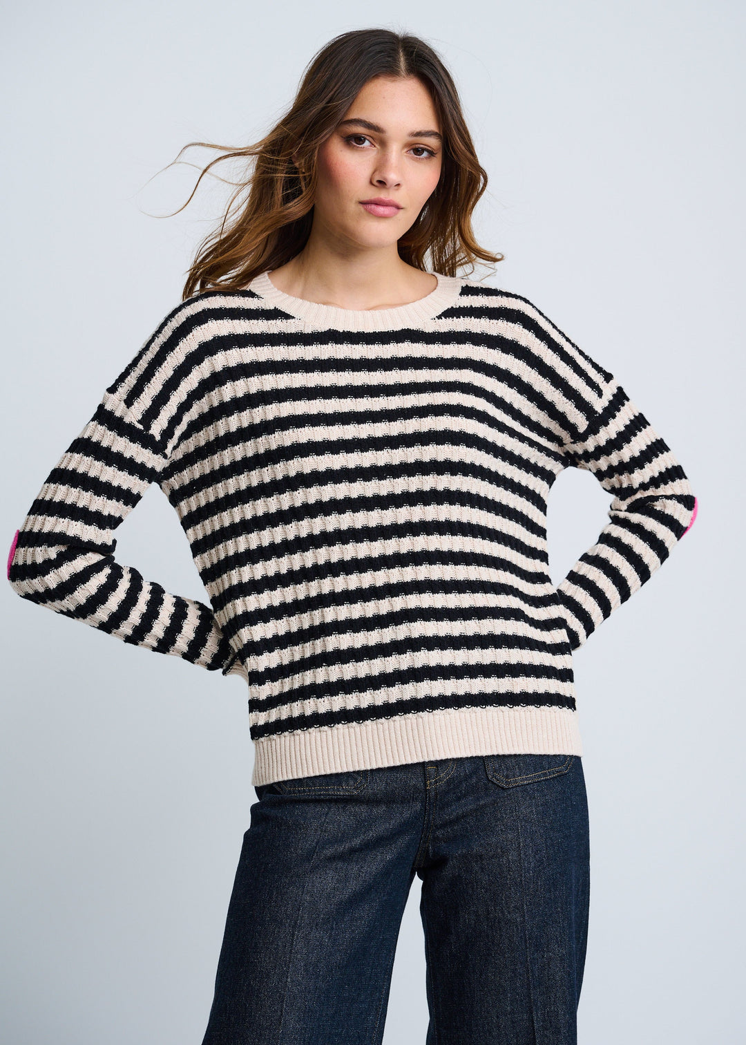 Lisa Todd It's Complicated striped cotton-cashmere sweater in Sheepskin Black