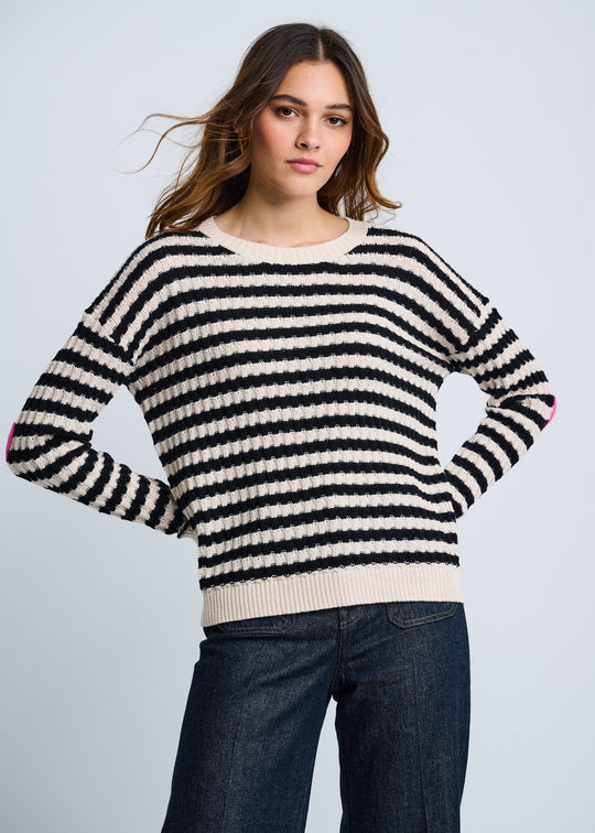 Lisa Todd It's Complicated striped cotton-cashmere sweater in Sheepskin Black