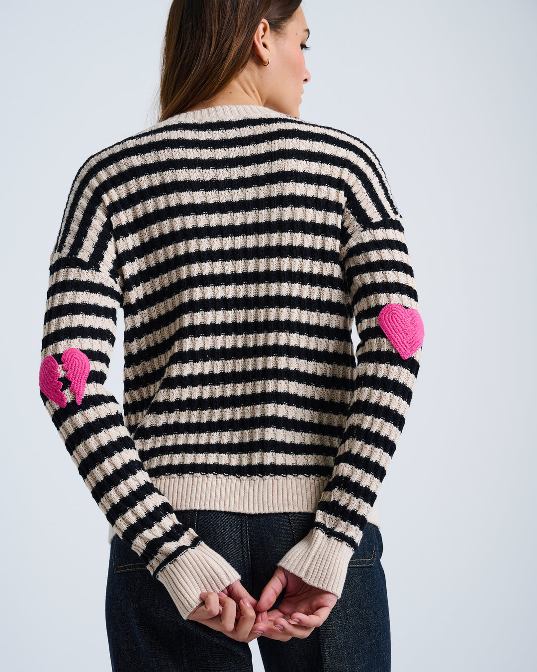 Lisa Todd It's Complicated striped cotton-cashmere sweater in Sheepskin Black