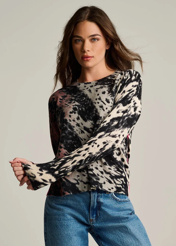 Lisa Todd Running Wild Long Sleeve Abstract Sweater in Ice Chocolate Feather