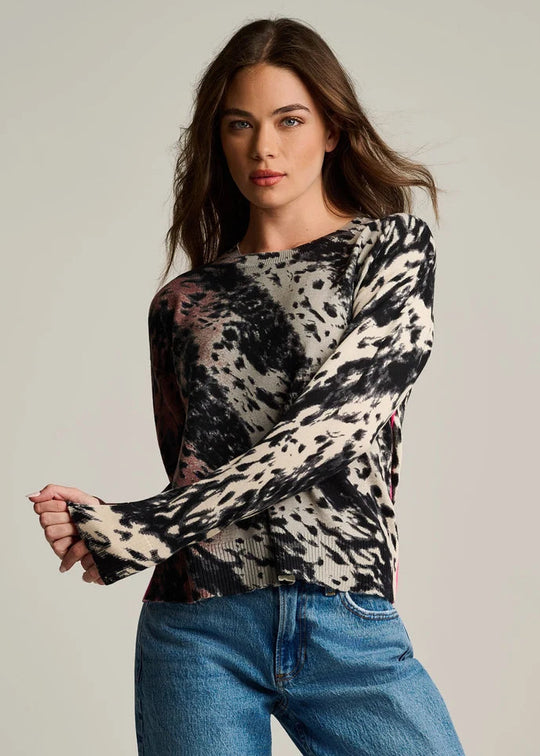 Lisa Todd Running Wild Long Sleeve Abstract Sweater in Ice Chocolate Feather