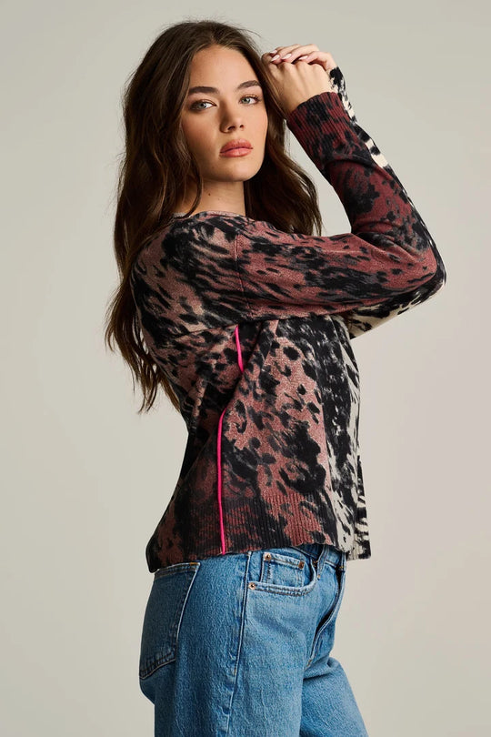 Lisa Todd Running Wild Long Sleeve Abstract Sweater in Ice Chocolate Feather