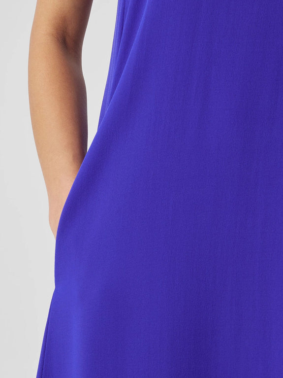 Eileen Fisher Silk Georgette Crepe Full Length Sleeveless Dress in Blue Violet