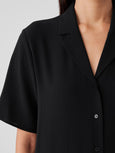 Eileen Fisher Silk Georgette Crepe Shirt Dress in Black