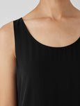 Eileen Fisher Silk Georgette Crepe Scoop neck Tank in Black