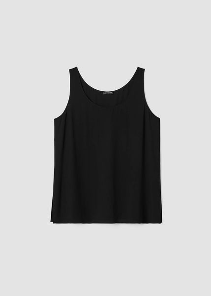 Eileen Fisher Silk Georgette Crepe Scoop neck Tank in Black