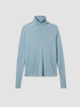 Eileen Fisher Pima Cotton Blend Scrunch Neck Long Sleeve Top in Blue Steel