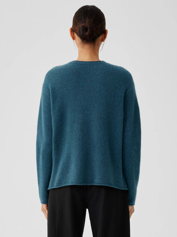 Eileen Fisher Cashmere Silk Boucle Bliss Crew Neck Box Top in Alpine