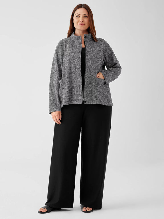 Eileen Fisher Cotton Tweed Stand collar Zip Front Jacket in Black/White