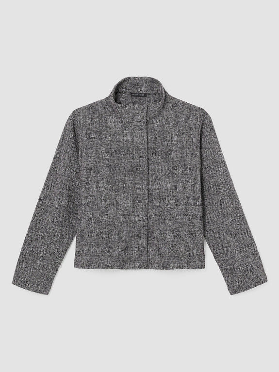 Eileen Fisher Cotton Tweed Stand collar Zip Front Jacket in Black/White
