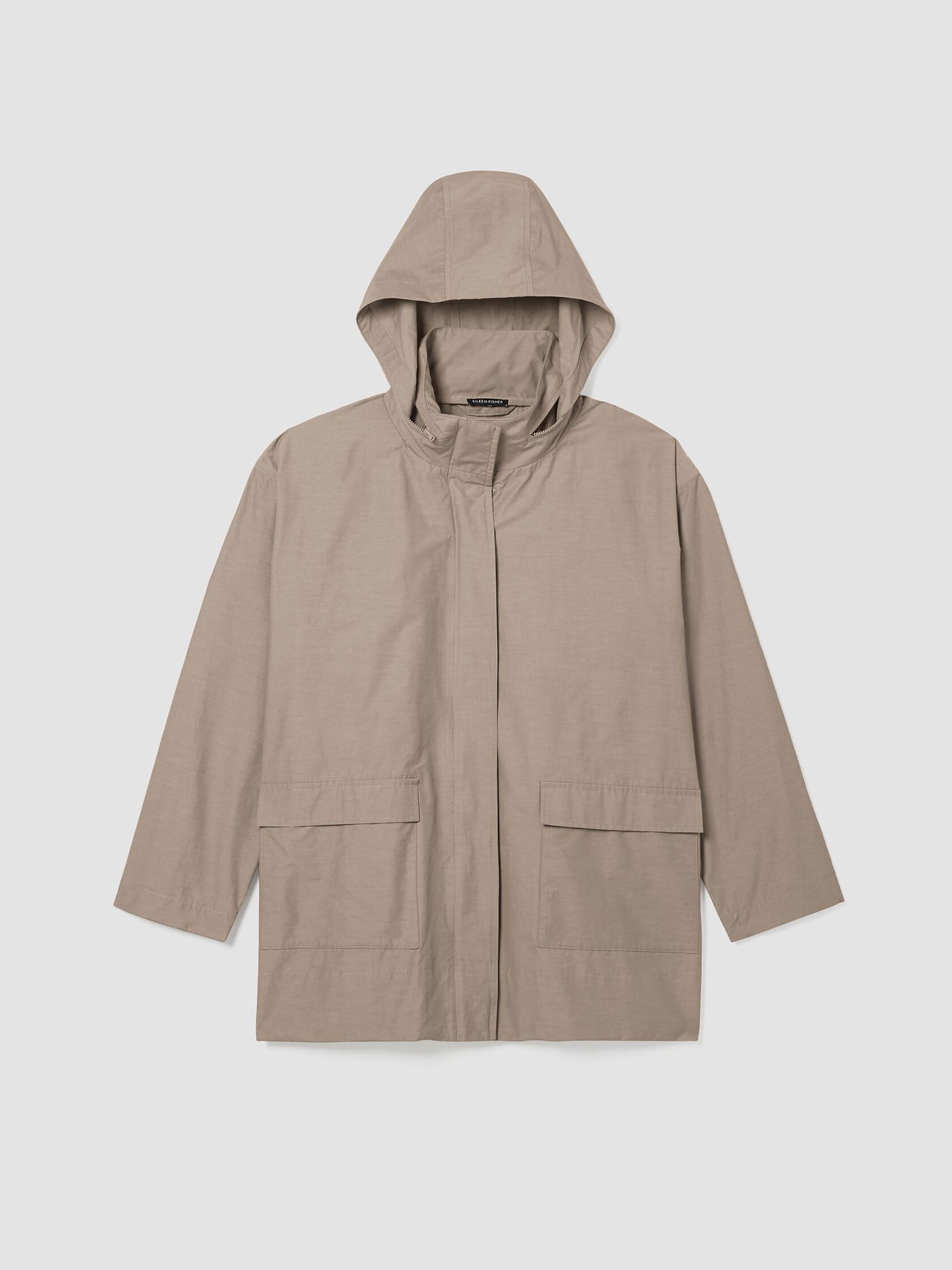 Eileen Fisher Stand Collar Coat with Hidden Hood in Reed