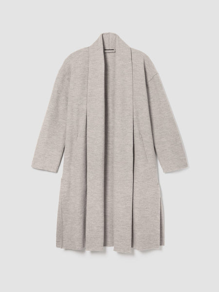 Eileen Fisher Light Weight Boiled Wool High Collar Coat in Dove