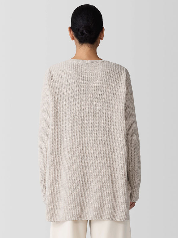 Eileen Fisher Organic Cotton Chenille V-Neck Sweater in Almond