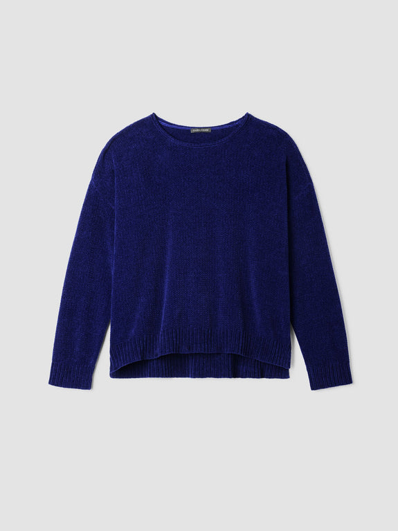 Eileen Fisher Cotton Chenille Jewel Neck Sweater in Infinity