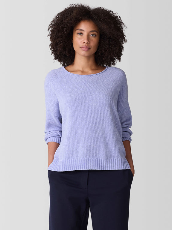 Eileen Fisher Cotton Chenille Jewel Neck Sweater in Petal