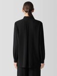 Eileen Fisher Silk Georgette Stand collar Pleat Front Tunic in Black