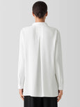 Eileen Fisher Silk Georgette Stand collar Pleat Front Tunic in Ivory