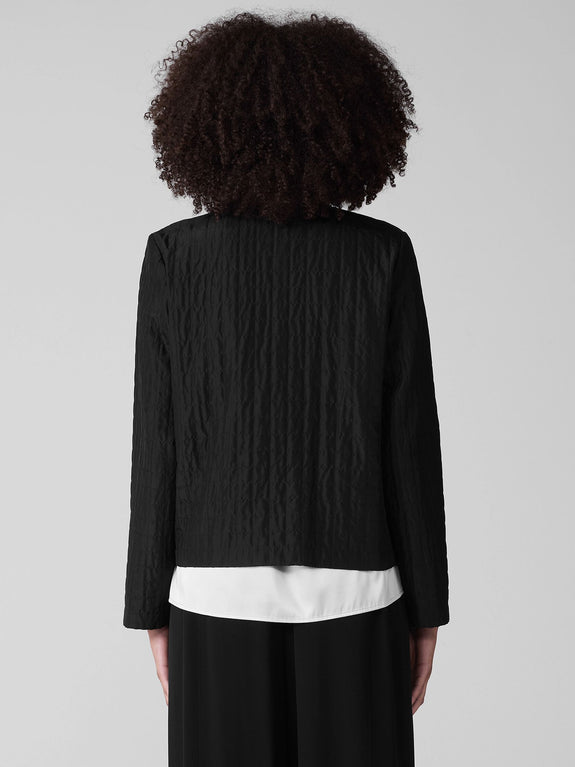 Eileen Fisher Silk Habutai Round Neck Jacket in Black